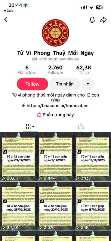 Kênh TikTok Tử Vi Phong Thủy Mỗi Ngày