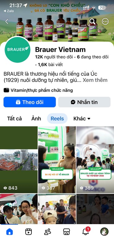 Fanpage Brauer Vietnam trên điện thoại