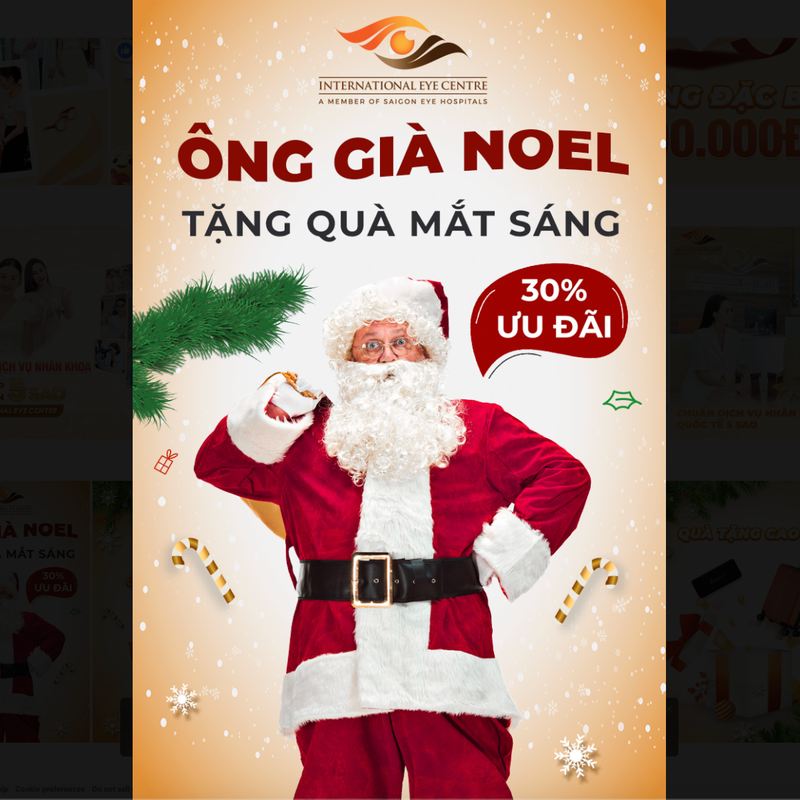Poster ông già Noel tặng quà mắt sáng