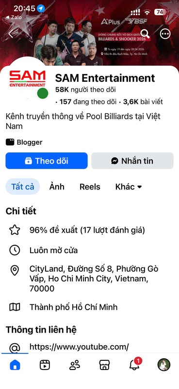 Fanpage SAM Entertainment trên điện thoại