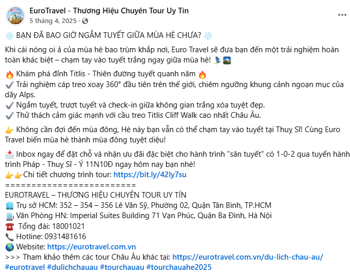 Bài đăng Facebook: Bạn đã bao giờ ngắm tuyết giữa mùa hè chưa?