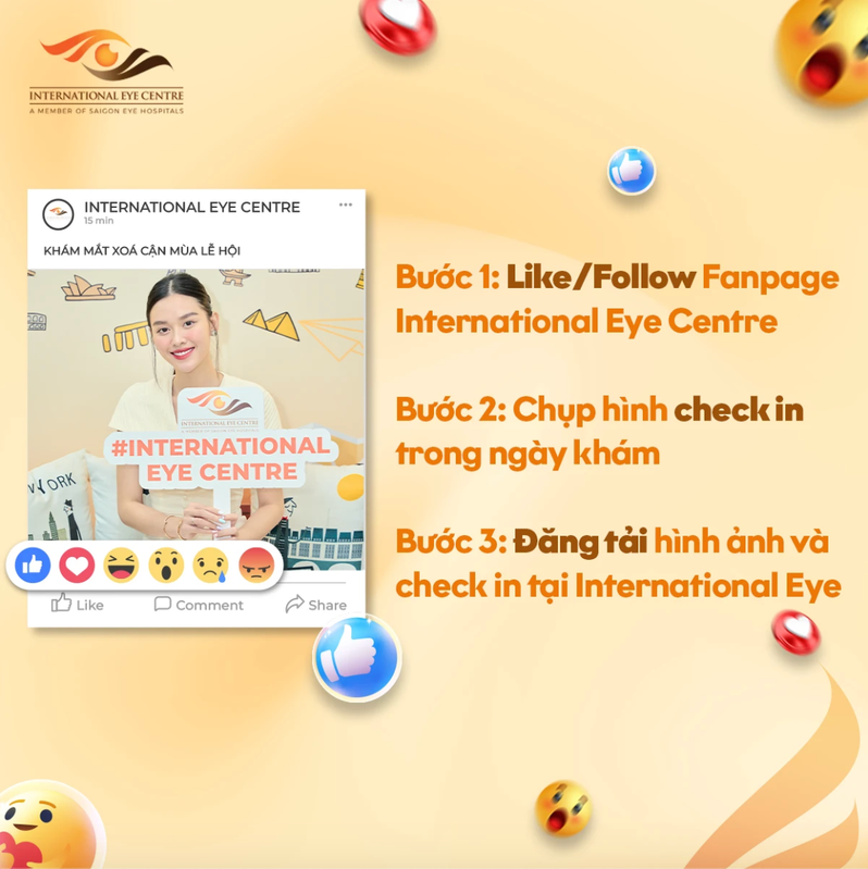 Poster 3 bước check-in tại International Eye Centre